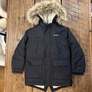 Eddie Bauer Premium Down Toddler Parka Fleece Lined Faux Fur Hood Water Repellan